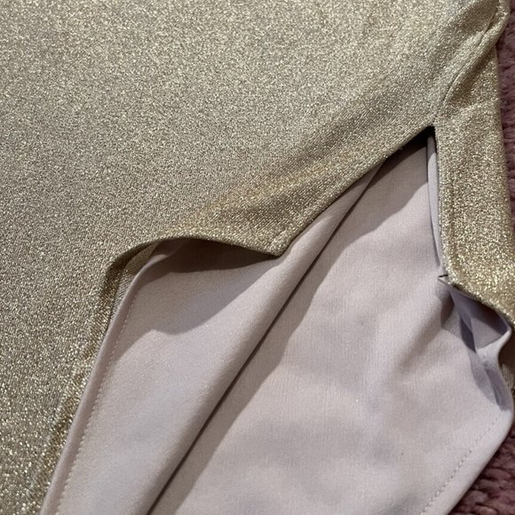 Arianna by Rachel Kaye Asymmetrical Long Shiny Gold Dress Size 6 Formal Prom - Picture 8 of 11